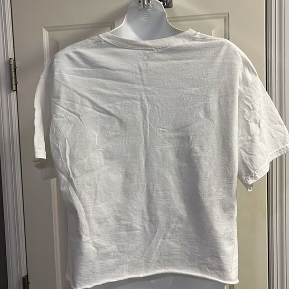 Playboy Bunny Distressed Cut Cropped Cotton Crewneck White T-Shirt- Large - Picture 8 of 10